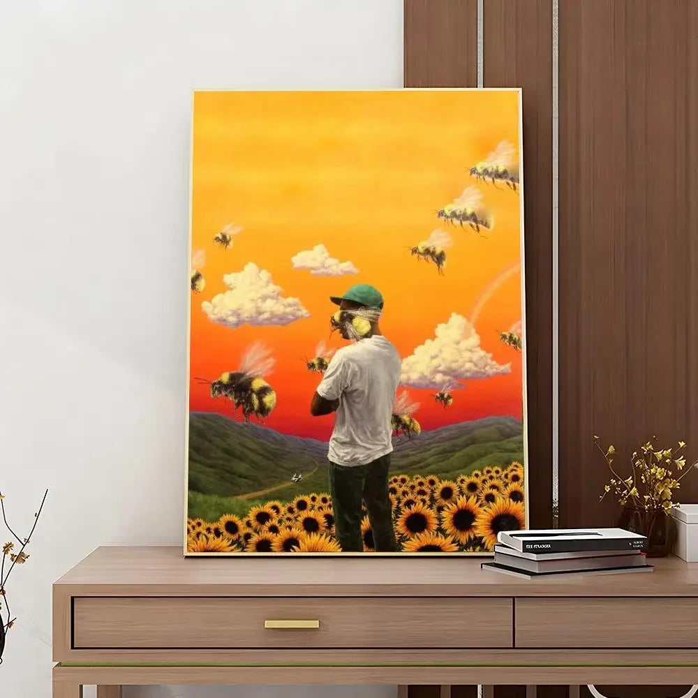 1 póster con impresión retro de Tyler The Creator, cantante y rapero, adhesivo HD resistente al agua para dormitorio, entrada, hogar, sala de estar, decoración de pared