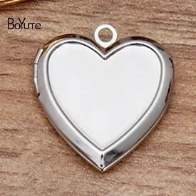 BoYuTe (10 Pieces/Lot) Fit 16MM Heart Cabochon 22*5MM Metal Brass Heart Shaped Memory Locket Can Insert Photo Locket Pendant