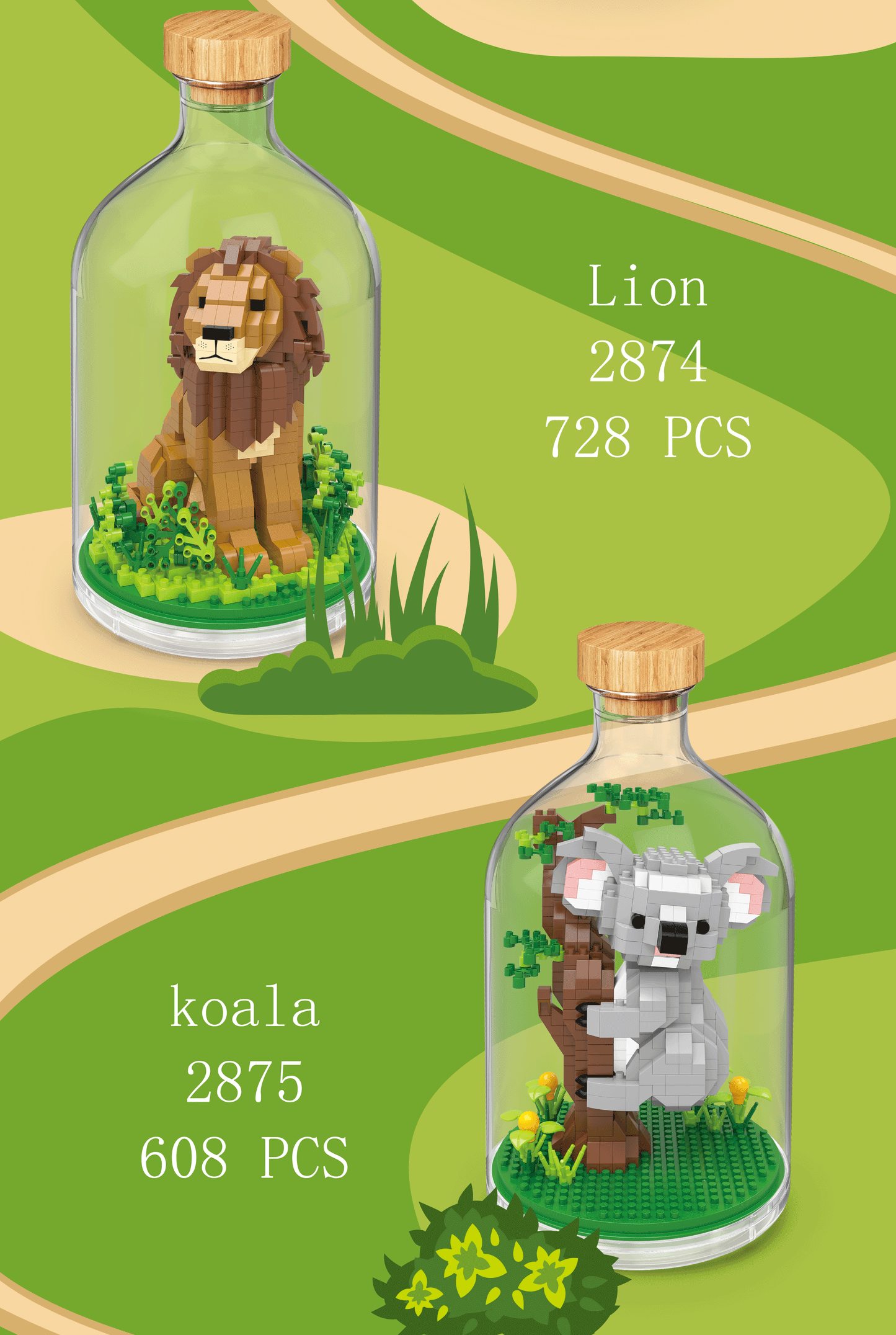 Toys Building Blocks Assembly Tiger Lion Bear Peacock Koala Animal 3D Model Educational Games for Children Kids Gifts