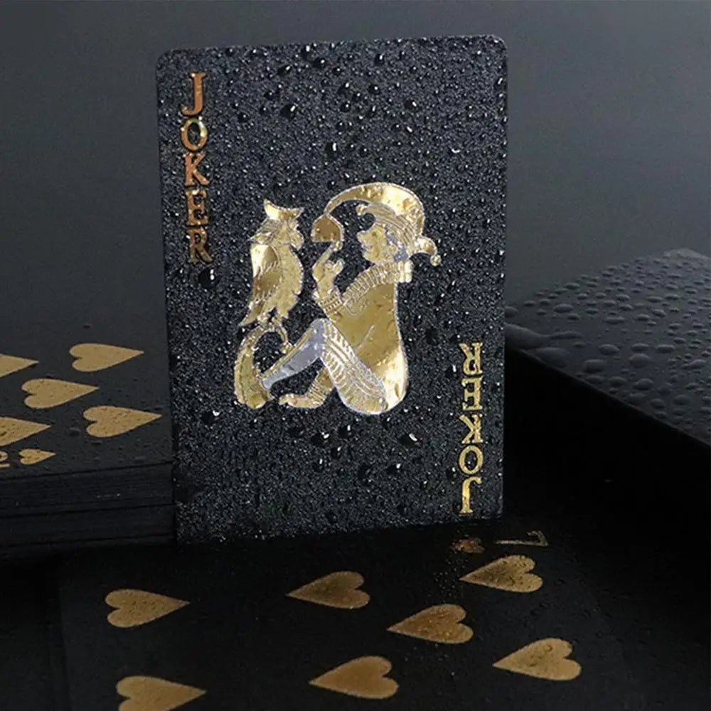 Juego de 54 cartas de póquer negras con diseño de rosas, color negro y dorado, juego de cartas impermeable para póquer