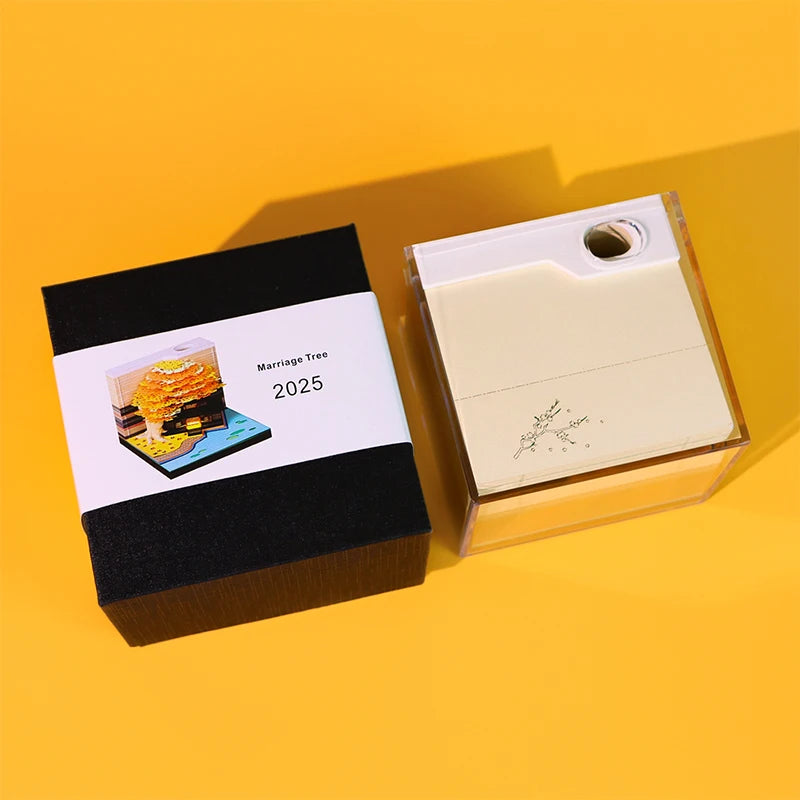 Tree Desk Calendar With LED Lights 2025 Calendar Memo Pad Creative Desk Calendar DIY Notes Notepad 3D Art Calendar Paper Carving