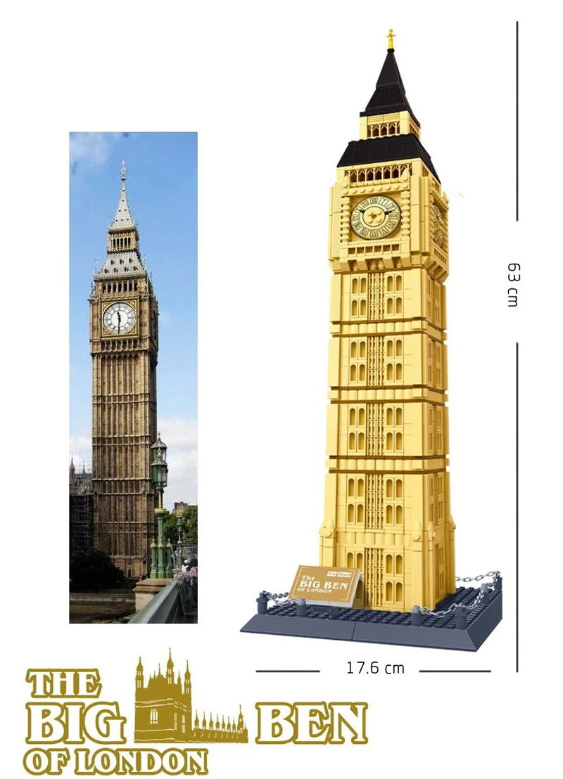 1664 piezas del modelo Big Ben de Londres, bloques de construcción, arquitectura de fama mundial, ladrillos, vista de la calle de la ciudad, juguetes, regalos para niños