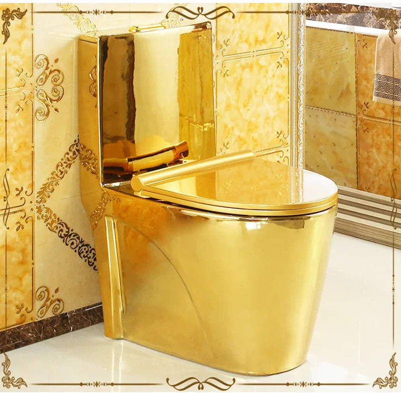 ~Venta caliente de artículos sanitarios dorados para baño, inodoro de cerámica de una pieza montado en el piso, chapado en oro