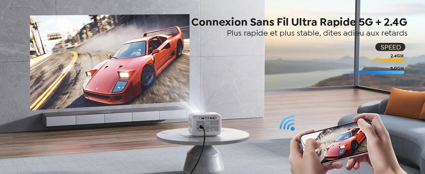 【Enfoque eléctrico】 Miniproyector Android, YABER L1 Proyector de video de 20000 lúmenes 5G WiFi Bluetooth, compatible con proyector portátil P