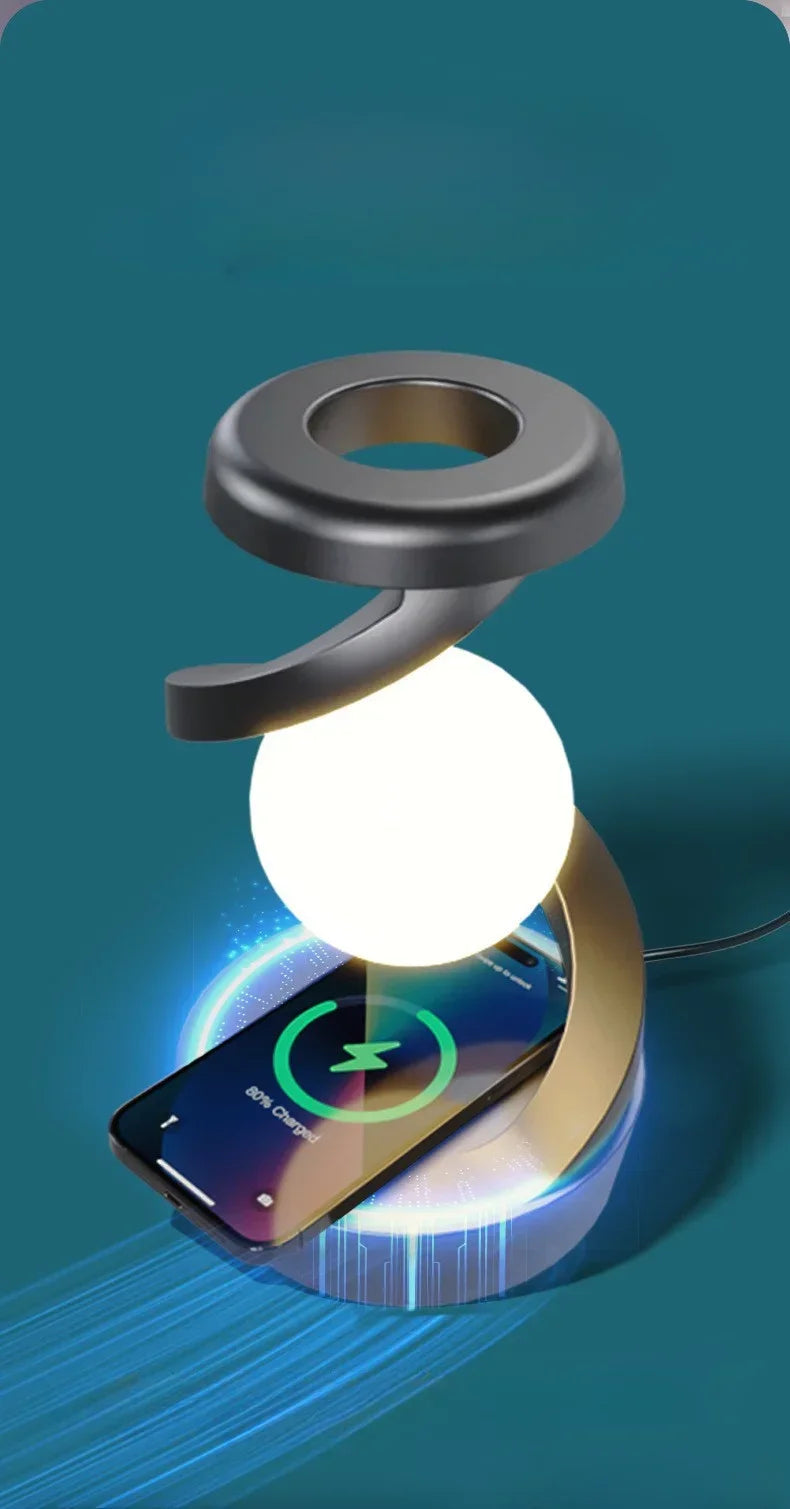 Lámpara de noche con carga inalámbrica para teléfono, luz colgante giratoria para dormitorio, luz ambiental de color, lámpara de noche sencilla, regalo de vacaciones