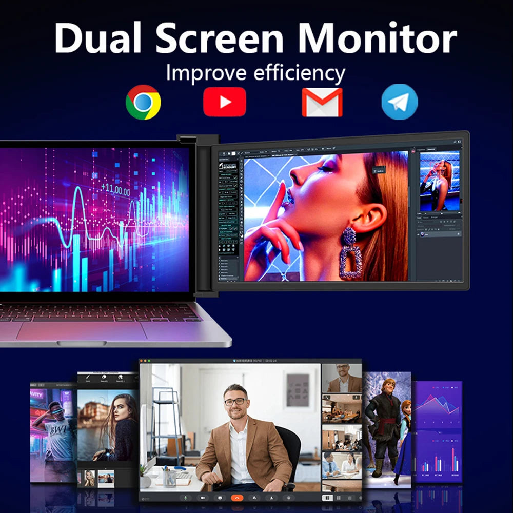 Monitor portátil de pantalla de expansión para computadora portátil de 15,4 pulgadas para computadora portátil de 15,6 a 17,3 pulgadas FHD 1920*1080 IPS Monitor de pantalla dual plegable