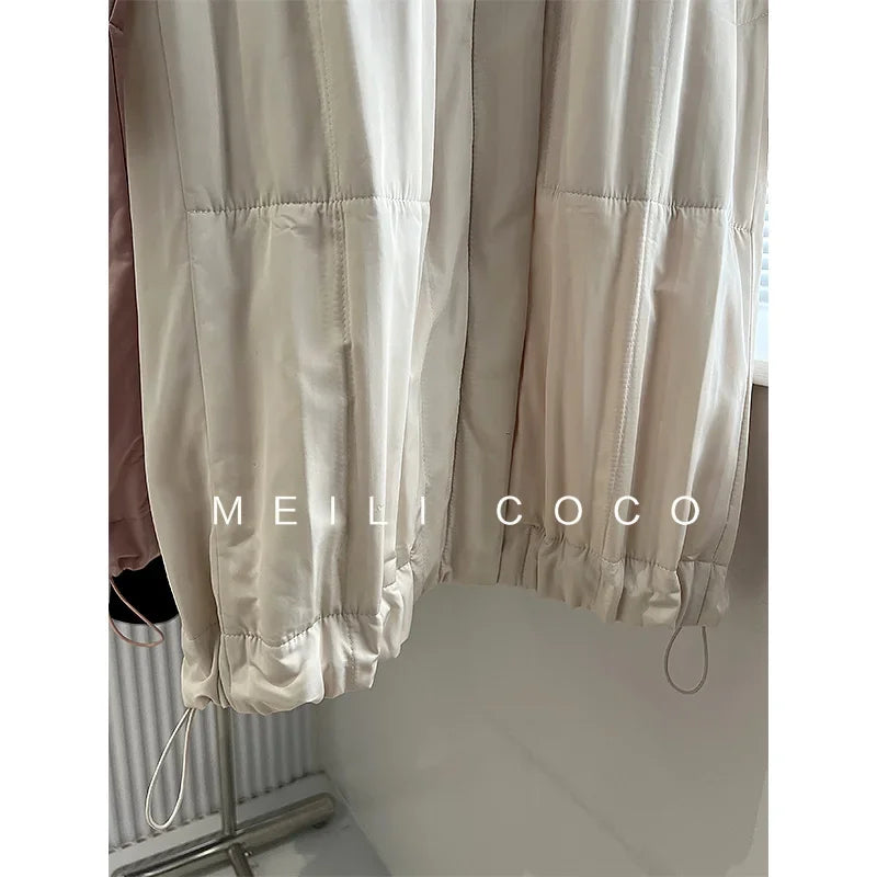 ALSEY Miyake Pleated Solid Collar Hooded Fashion Women's Jacket 2024 Autumn Winter New Long-sleeved Slim Lengthened Windbreaker
