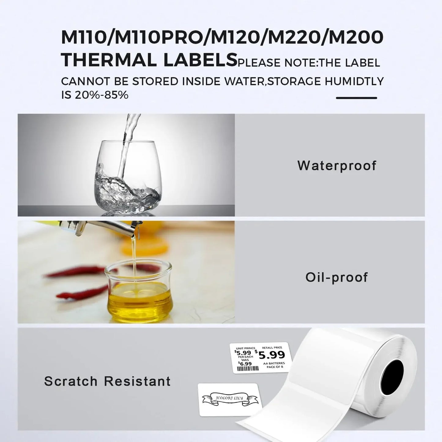 3 Rolls Thermal Sticker Label Paper Adhesive Square/Round Labels For M110/M221/M220/M120/M200/M110S For Logo,Address Label