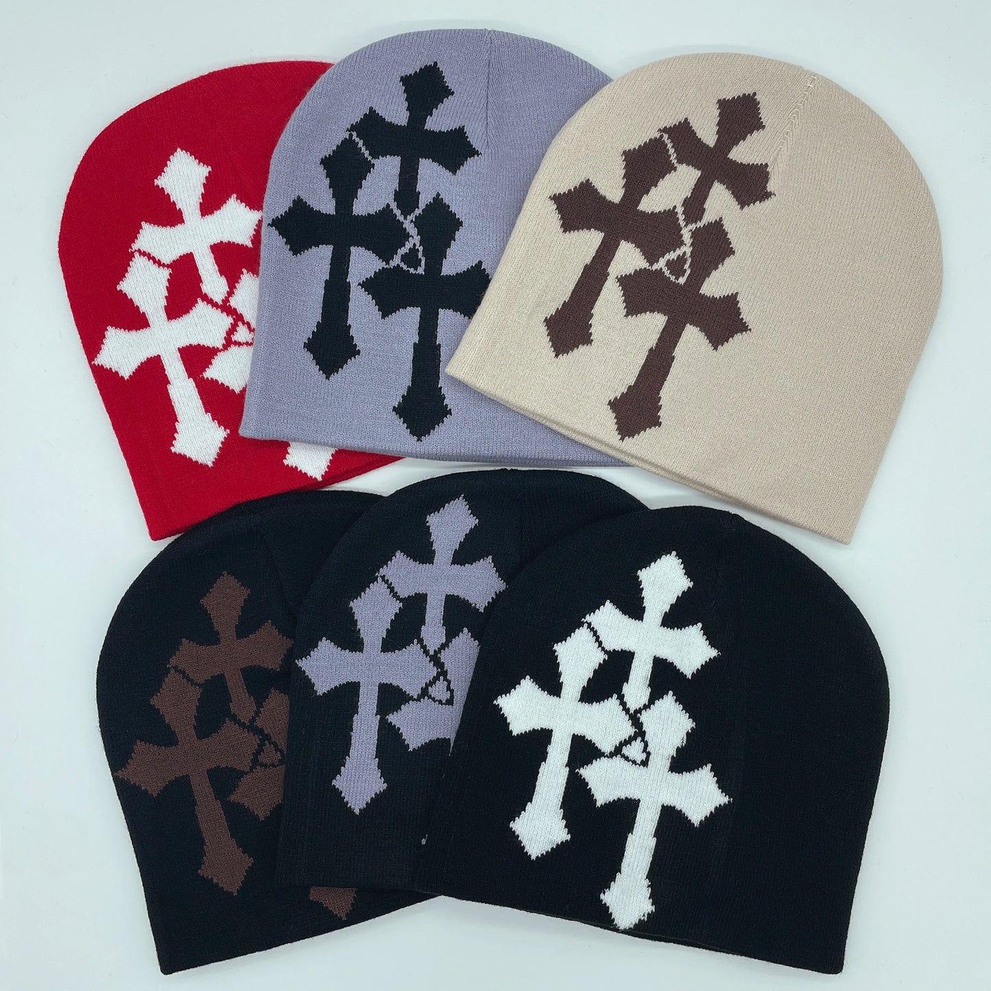 Gorro de punto con jacquard y crucifijo Y2K, gorro de hip hop popular en Europa y Estados Unidos, gorro de moda de tendencia callejera para adultos