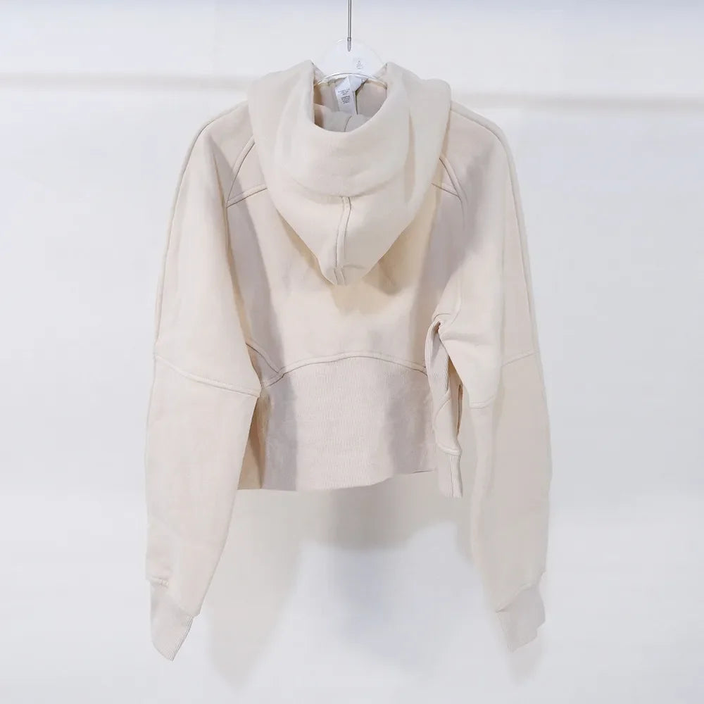Oversized Scuba Half-Zip Hoodie Waist Length Jackets Sweatshirts Soft Thumbholes Leisure Yoga Coat for Winter