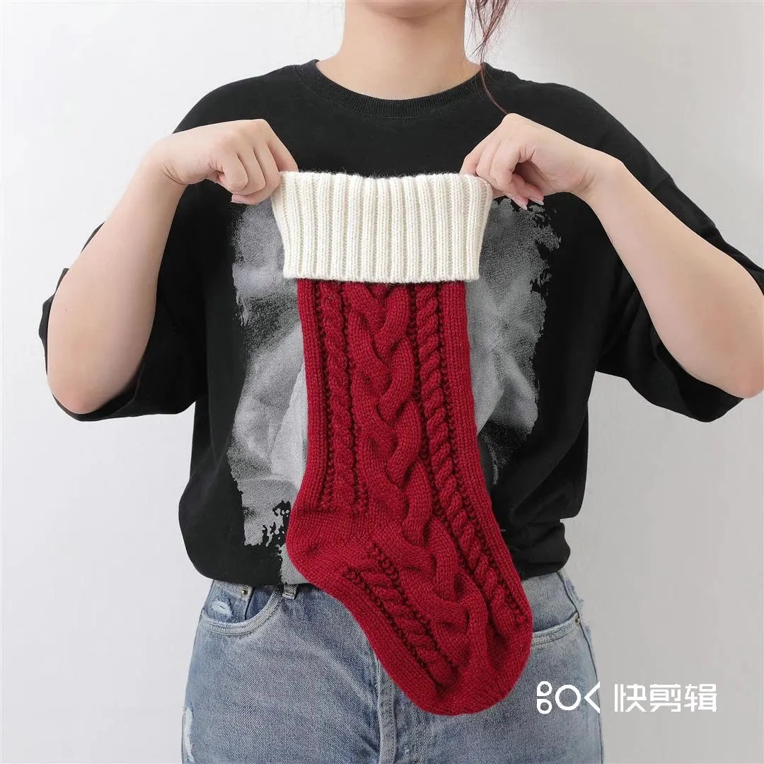 Chaussette de Noël de grande taille de 45,7 cm, chaussette de compression tricotée pour enfants, chaussette suspendue pour cadeau de bonbons, décoration de Noël