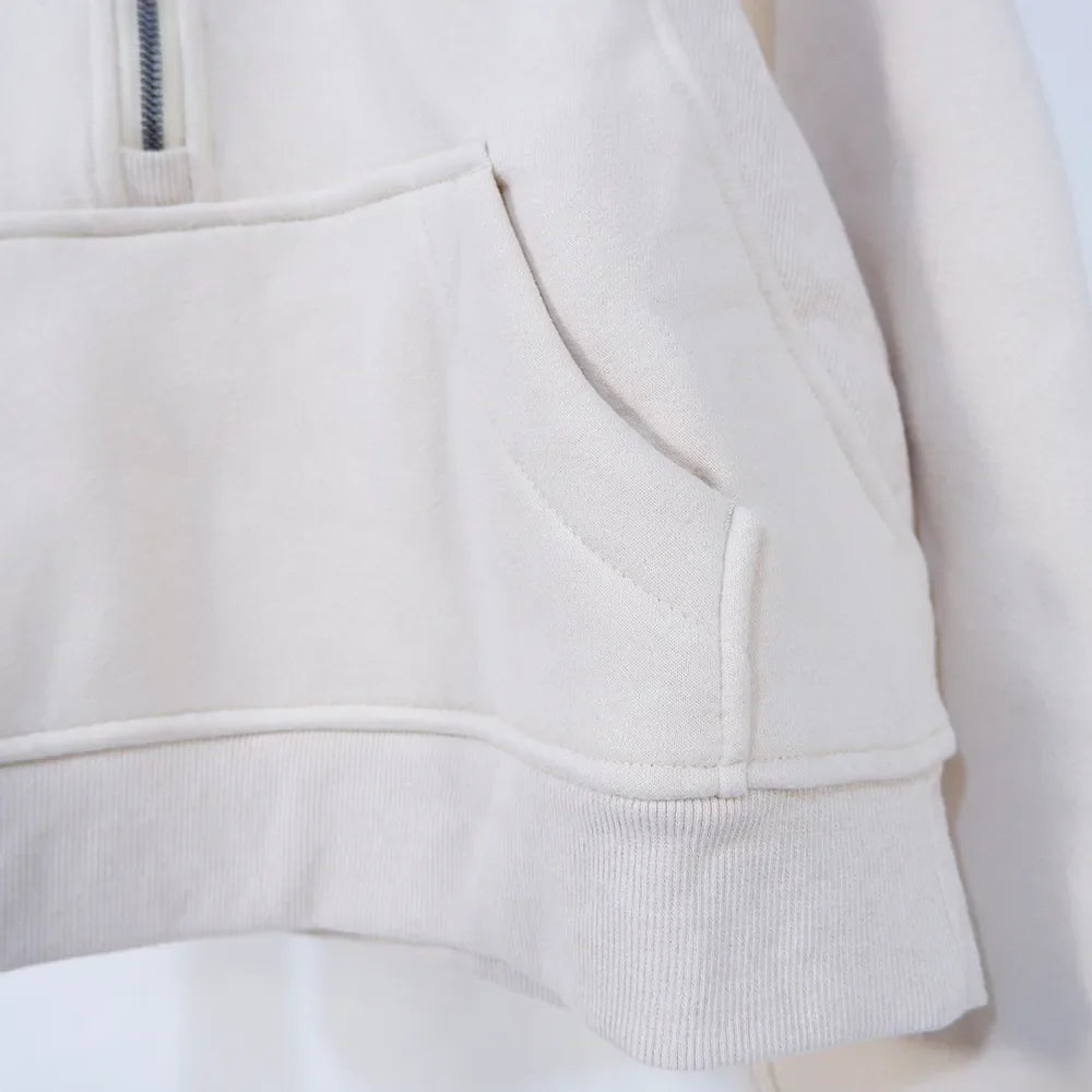 Oversized Scuba Half-Zip Hoodie Waist Length Jackets Sweatshirts Soft Thumbholes Leisure Yoga Coat for Winter