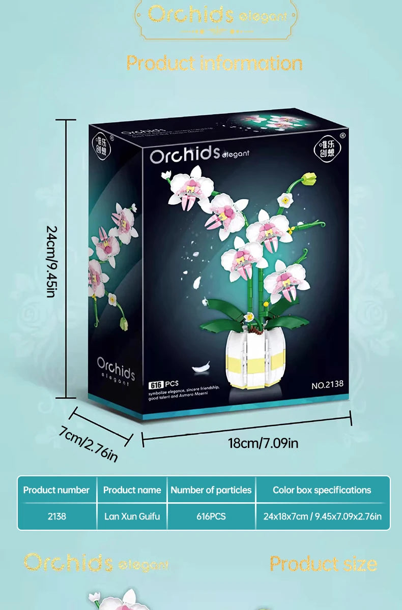 ToylinX 616PCS Orchid Flower Building Set, Building Plant Decor Flower Botanical Series for Home, Christmas Present Gift for Kid