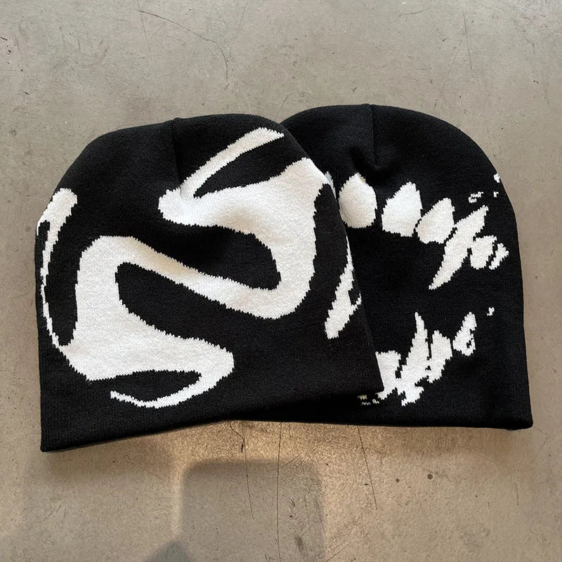 Gorro de punto para mujer, gorro gótico con dientes, ropa de calle Y2k para hombre, jersey de moda de invierno, Kpop, Harajuku, vintage, cálido, hip hop, unisex
