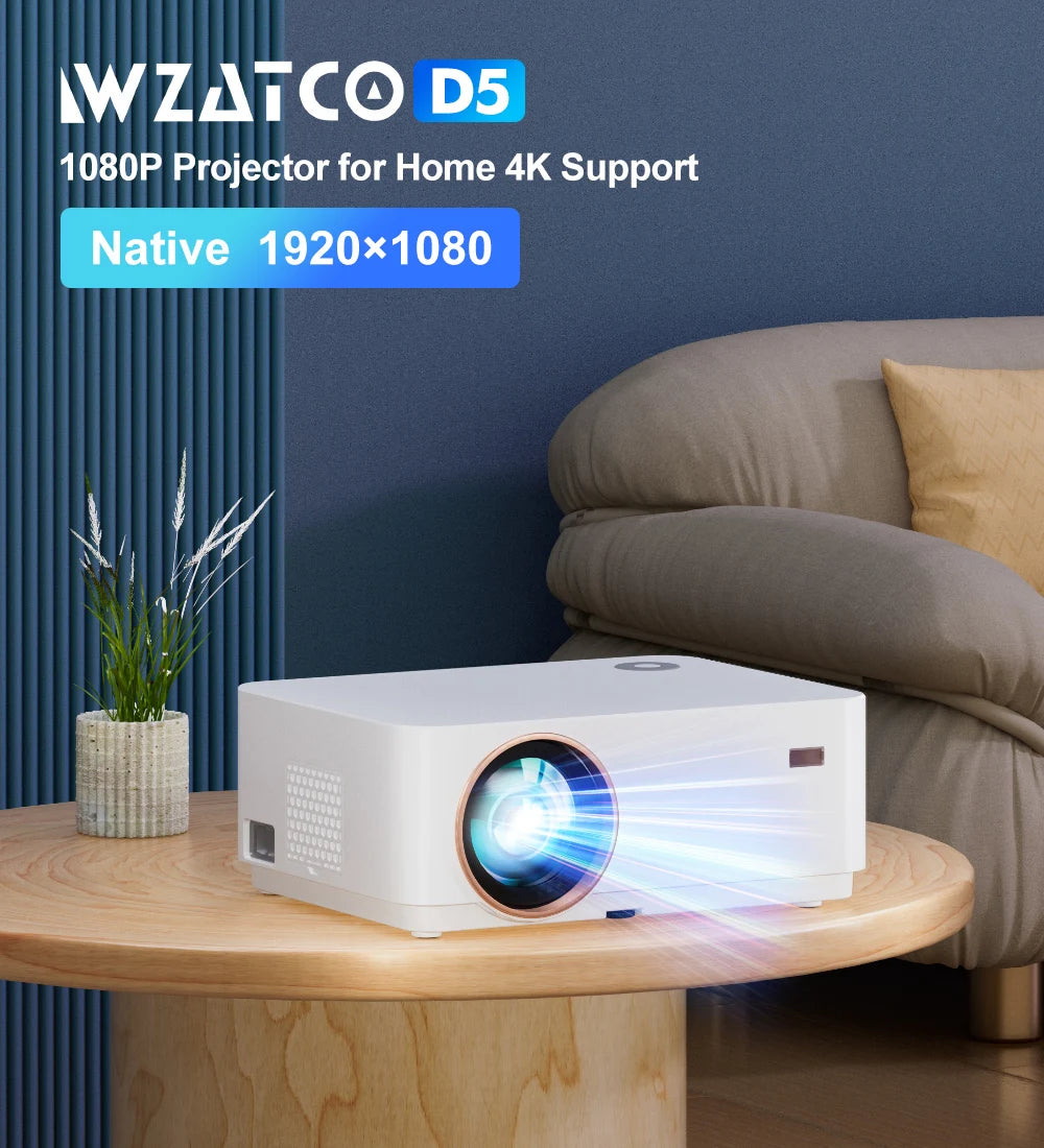WZATCO Nouveau D5 1080P 5G WiFi Android Smart Digital Focus Full HD Projecteur LED Vidéo Home Cinéma Cinéma Projecteur LCD Beamer
