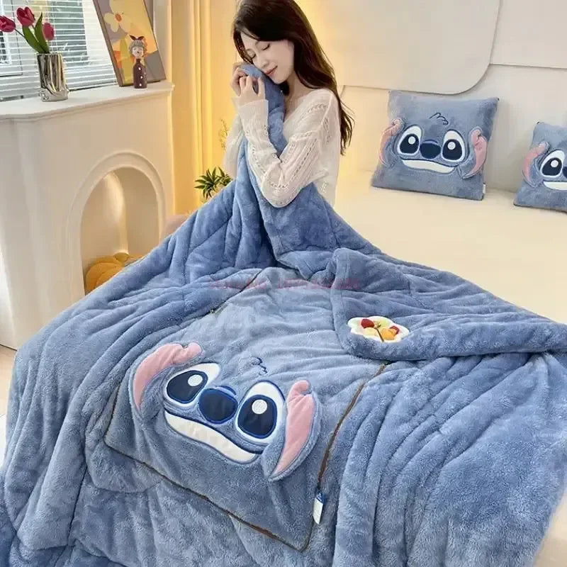 Stitch Disney Throw Pillow Blanket 2-in-1 Kawahiran Velvet Throw Pillow Thickened Nap Blanket Living Room Christmas Gift