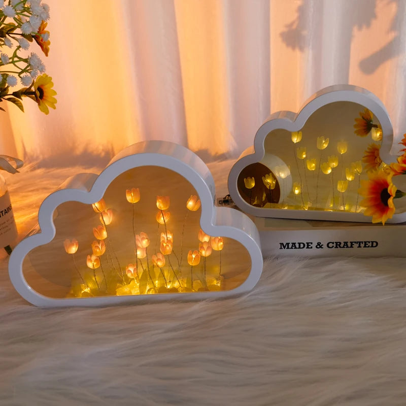 Tulip Light Cloud Mirror Table Lamps Lights Tulips Floral Lamp Nightlight DIY Material Accessories Decorations Wedding Gift