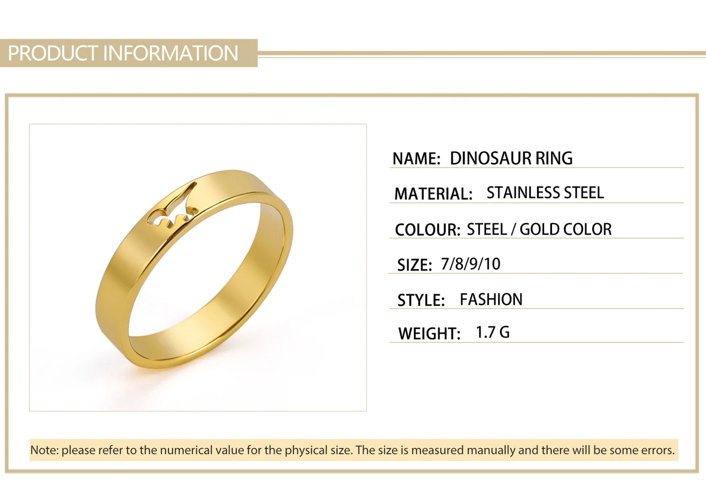 Skyrim Hollow Dinosaur Ring Stainless Steel Gold Color Tyrannosaurus Brachiosaurus Finger Rings Couple Jewelry for Women Men