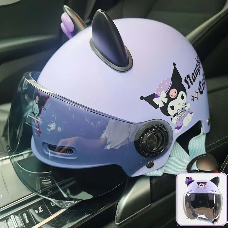 Vintage Cartoon Cute Sanrio Kuromi Helmet Electric Car Women's Summer 3C Certification Half Helmet Cute Children's Adult Helmet