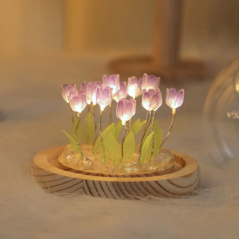 Lámpara de noche con tulipán artificial YOMDID, hecha a mano, lámpara de noche LED para dormitorio, decoración, regalos de cumpleaños y Navidad