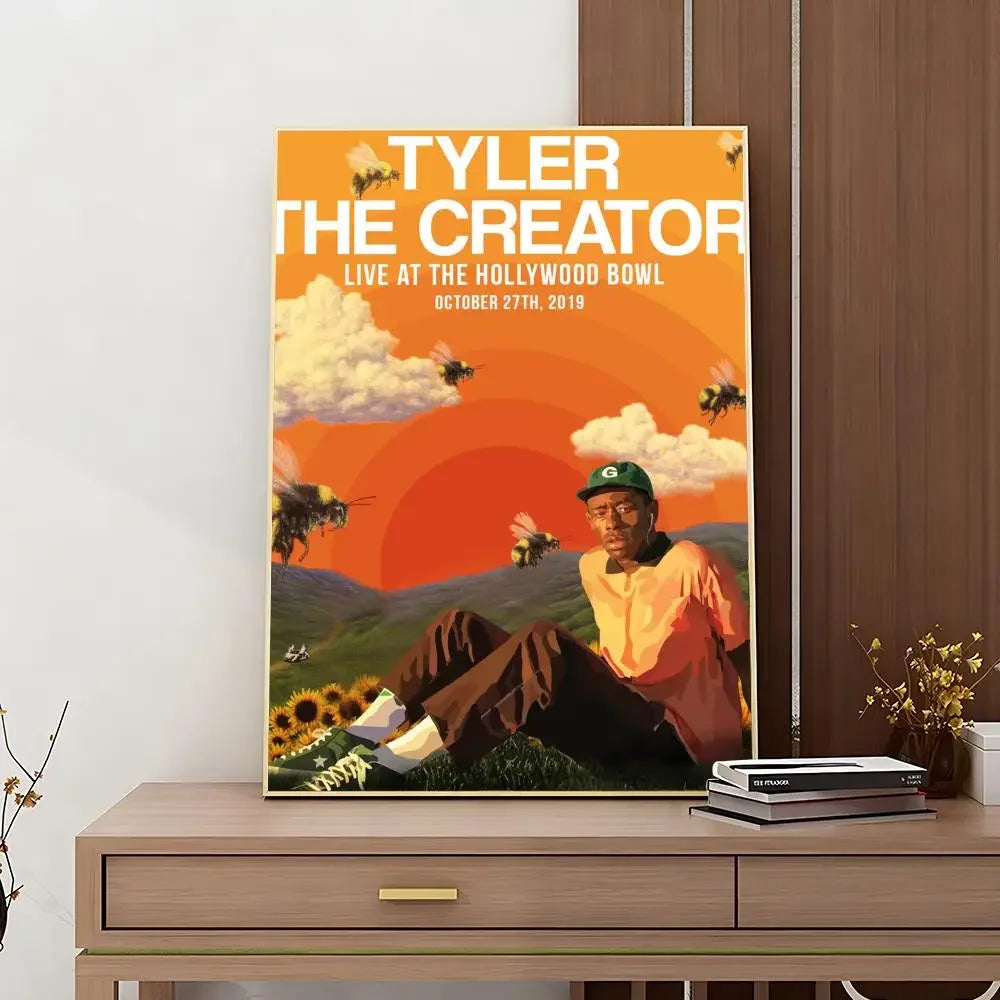 1 póster con impresión retro de Tyler The Creator, cantante y rapero, adhesivo HD resistente al agua para dormitorio, entrada, hogar, sala de estar, decoración de pared