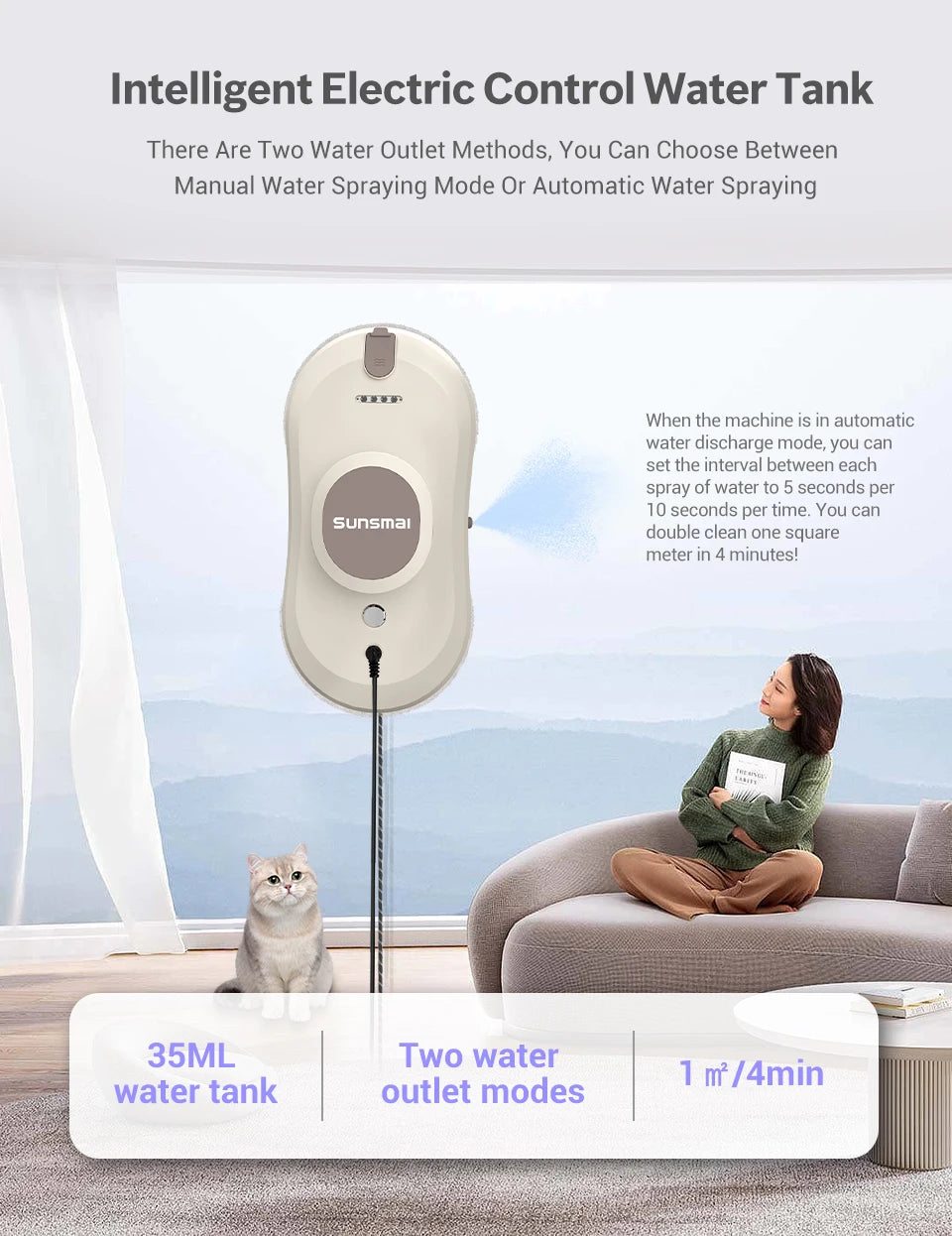 SUNSMAI Robot Window Cleaning Machine Window Washing Robot Double Sided Water Spray Type Window Cleaning Robot