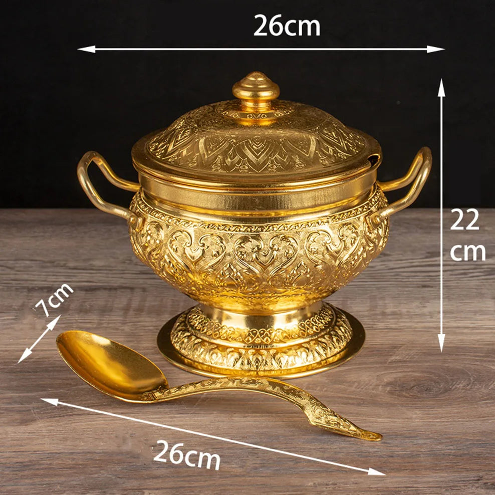 Thai Tom Yum Soup Pot Tall Feet Tin Pan Soup Dessert Container With Spoon Home Decoration Thai Tableware For Kitchen