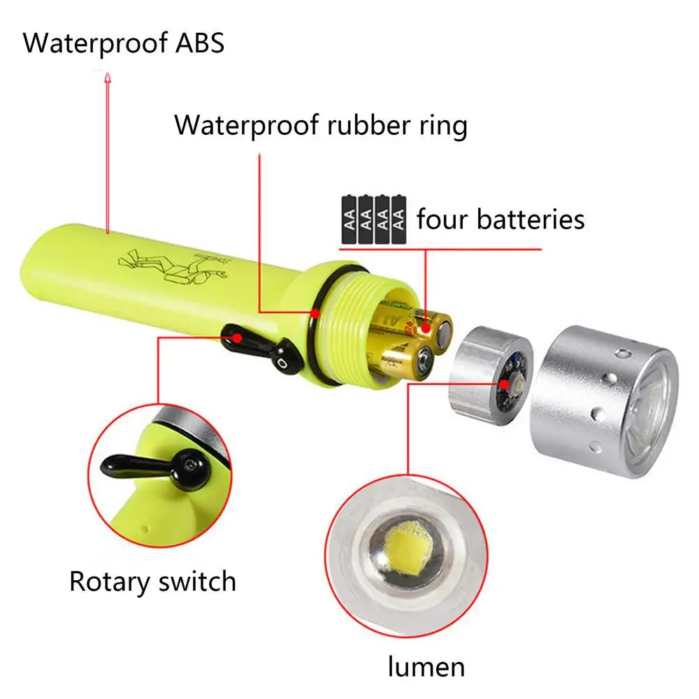 Underwater Flashlight Submarine Lights Batteried Dive Torch Snorkeling Light Underwater TPC-7 Waterproof LED Submersible Safety