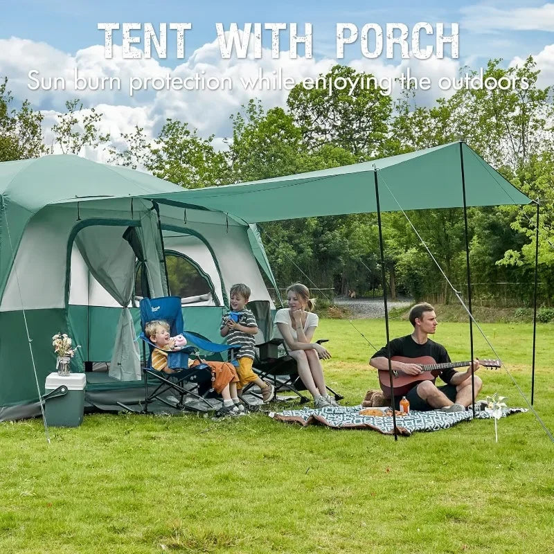 Tienda de campaña para 10 personas con porche, gran tienda de campaña familiar con 2 habitaciones, cortina dividida, para acampar al aire libre, viajar, resistente al agua
