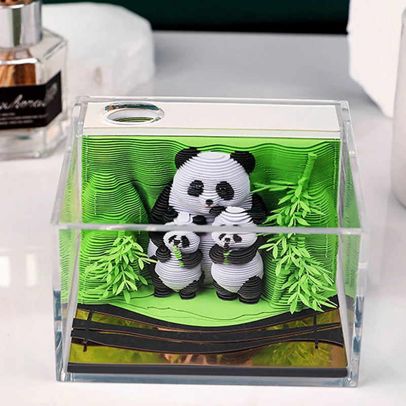 Calendario de escritorio Panda 2025 Calendario Bloc de notas Calendario de escritorio creativo Bloc de notas de bricolaje Calendario de arte 3D Tallado de papel Regalo Casa