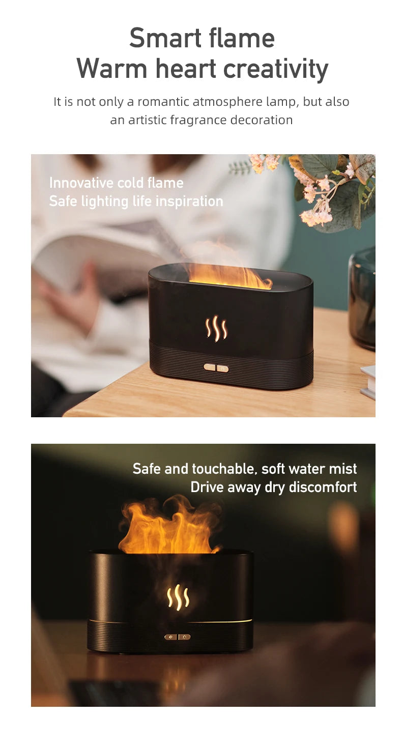 Vissko Aroma Diffuser 180ML Air Humidifier Ultrasonic Aromatherapy Cool Mist Maker Essential Oil Flame Lamp Difusors For Home
