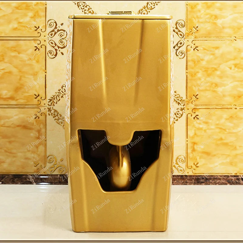 ~Venta caliente de artículos sanitarios dorados para baño, inodoro de cerámica de una pieza montado en el piso, chapado en oro