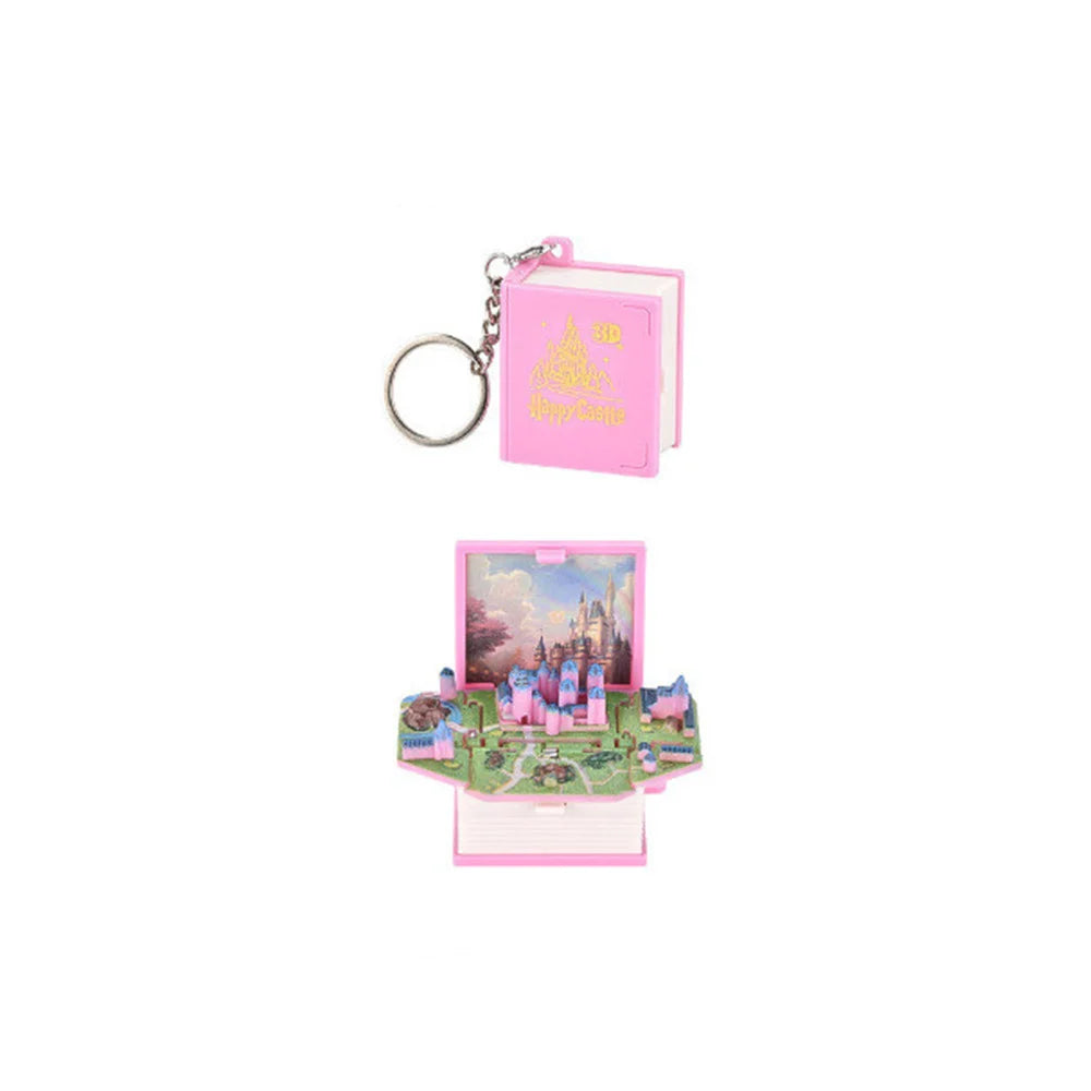 3D Castles Toys For Kids Mini Pop-Up Keychain Decoration Novelty Mini Dinosaurs Figures Book Educational Toy Gift Pink Brown