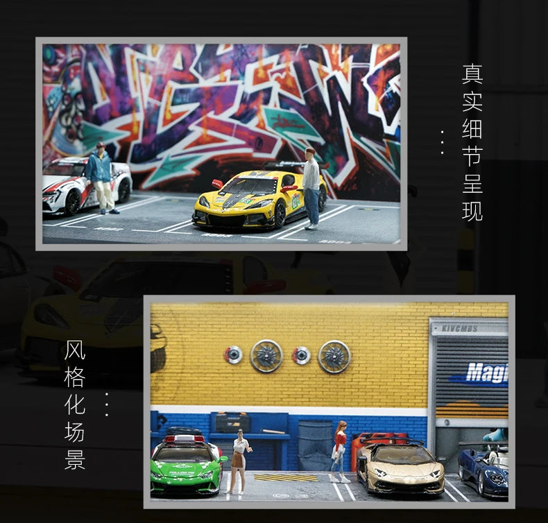 1/64 Simulated Parking Lot Model Classic Static Car Bburago Alloy Diecasting Vehicles Miniature Scene Assembly Display Frame Toy
