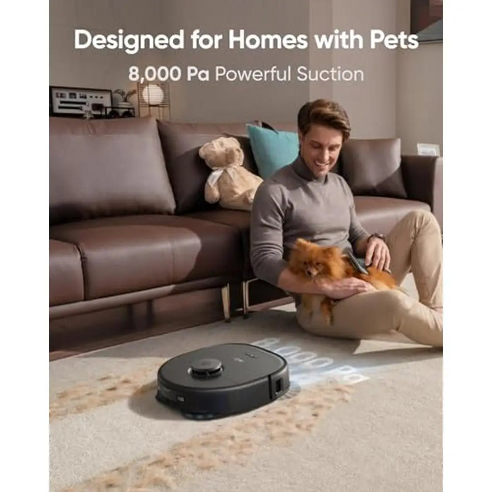 Robot aspirador y fregona X10 Pro Omni con succión de 8000 Pa, dos mopas, elevación automática de 12 mm, detección de alfombras, limpieza manos libres con IA, impecable