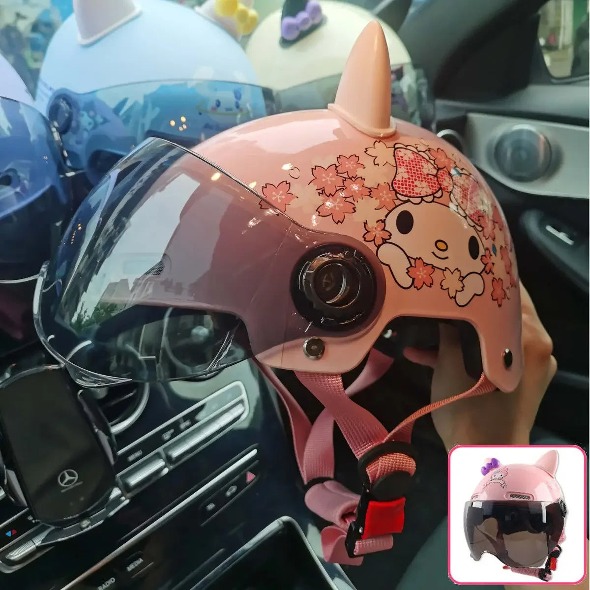 Vintage Cartoon Cute Sanrio Kuromi Helmet Electric Car Women's Summer 3C Certification Half Helmet Cute Children's Adult Helmet