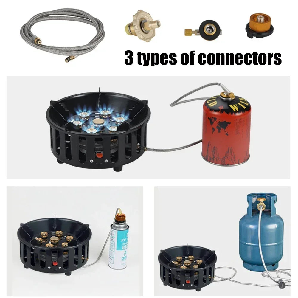 Estufa de camping de 7 núcleos 19800, potente quemador de gas, estufa a prueba de viento, encendido electrónico, estufas para exteriores, senderismo con bolsa