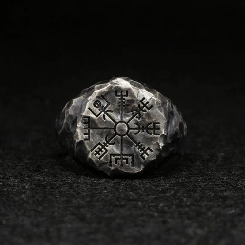 Vintage Scandinavian Handmade Engraved Compass Ring Personalized Thai Silver Open Ring