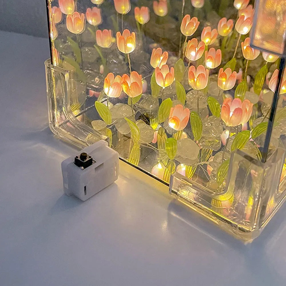 DIY Tulip Night Light Led Decorative Night Lamp Magic Cube Table Lamp and Mirror 2 in 1 for Birthday Gifts and Christmas Present