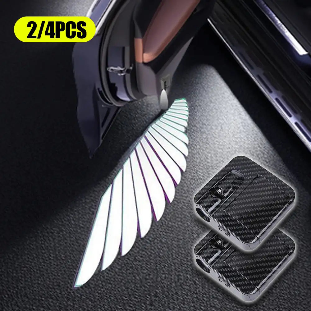 2Pcs/4Pcs Car Angel Wings Wireless Car Door Welcome Courtesy Shadow Projector Lamp LED HD Logo Light Cars Accessories