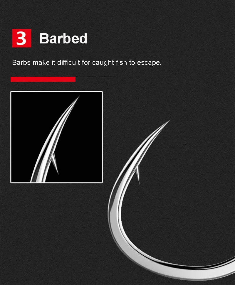 50pcs/Pack Big Eye Fishing Hook Circle Offset Fishhooks Barbed Saltwater High Carbon Steel Fish Hooks For Sea Lake River Fishing