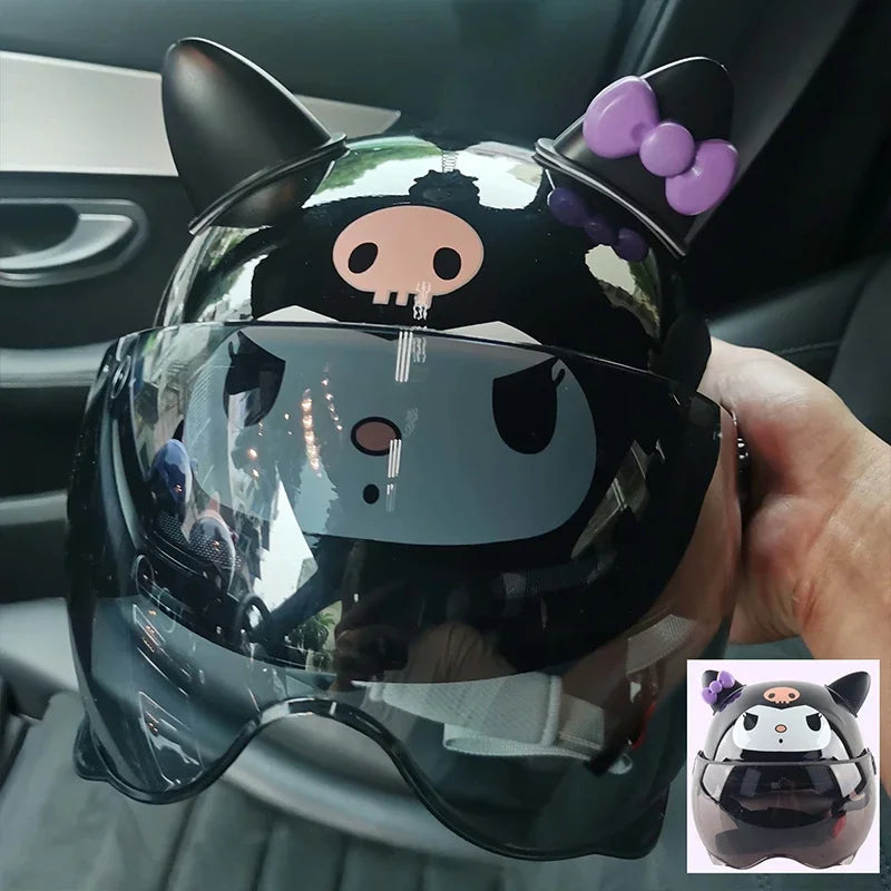 Vintage Cartoon Cute Sanrio Kuromi Helmet Electric Car Women's Summer 3C Certification Half Helmet Cute Children's Adult Helmet