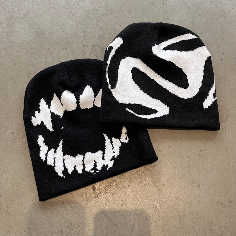 Gorro de punto para mujer, gorro gótico con dientes, ropa de calle Y2k para hombre, jersey de moda de invierno, Kpop, Harajuku, vintage, cálido, hip hop, unisex