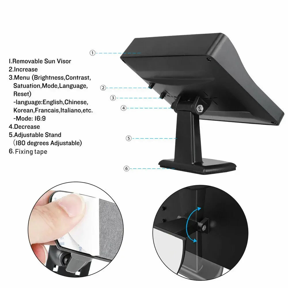 4.3 Inch TFT LCD Car HD Monitor Reverse Camera Security Display for Reverse Backup Camera Parking Camera Drive Recorder