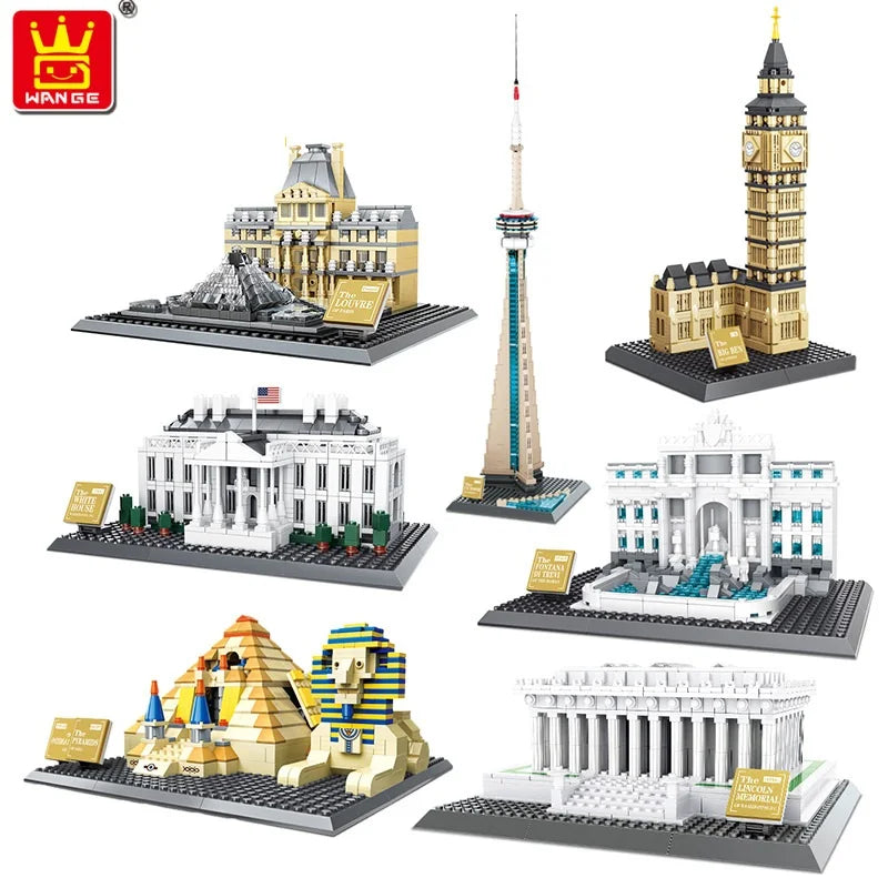 Wange Blocks World Architecture Building Bricks Trevi Fountain Model Pyramid Educational Toys for Children Gifts 4210-4224