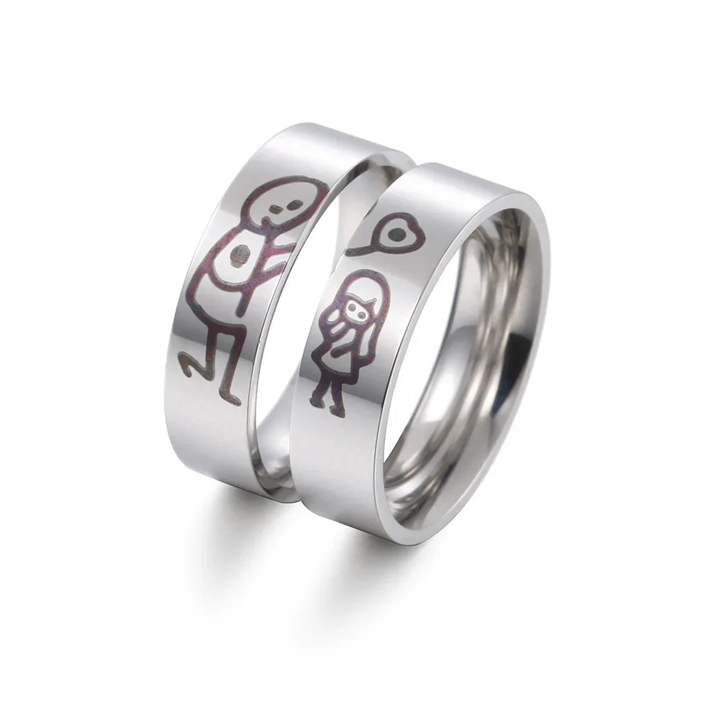 2-piece Fashion Stainless Steel Wedding Ring Silver Color Romatic Design Heart Wedding Couple Valentine's Day Anniversary Gift