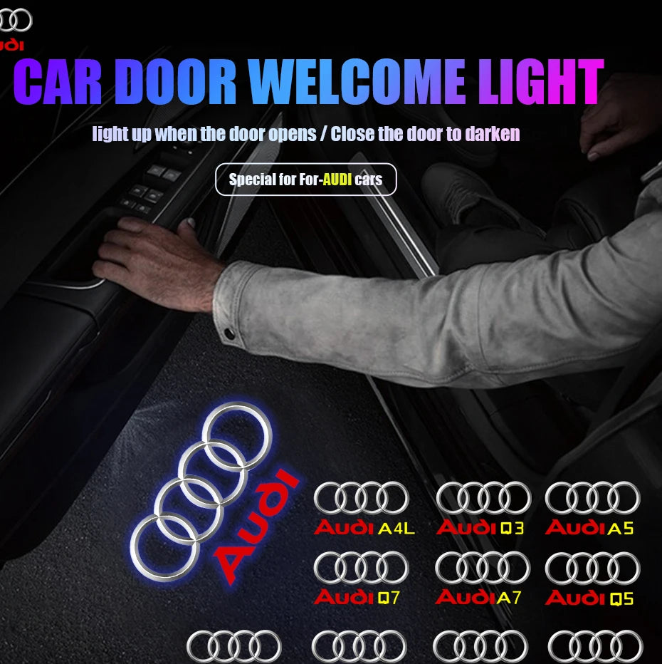 2PCS 3D LED Car Door Welcome Lights Decoration for AUDI SLINE RS S3 S4 S5 S6 QUATTRO A3 Q5 Auto Laser Projector Lamps Accessorie