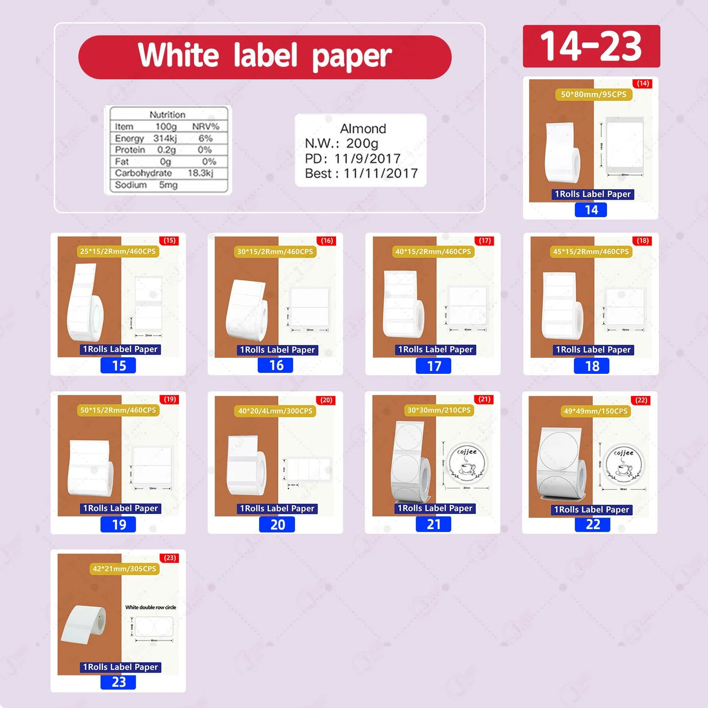 5 Rolls 30-50mm Thermal label Paper Rolls White Color Waterproof for Niimbot B1 B21 B203 B3S Label Printer Barcode Name Printing