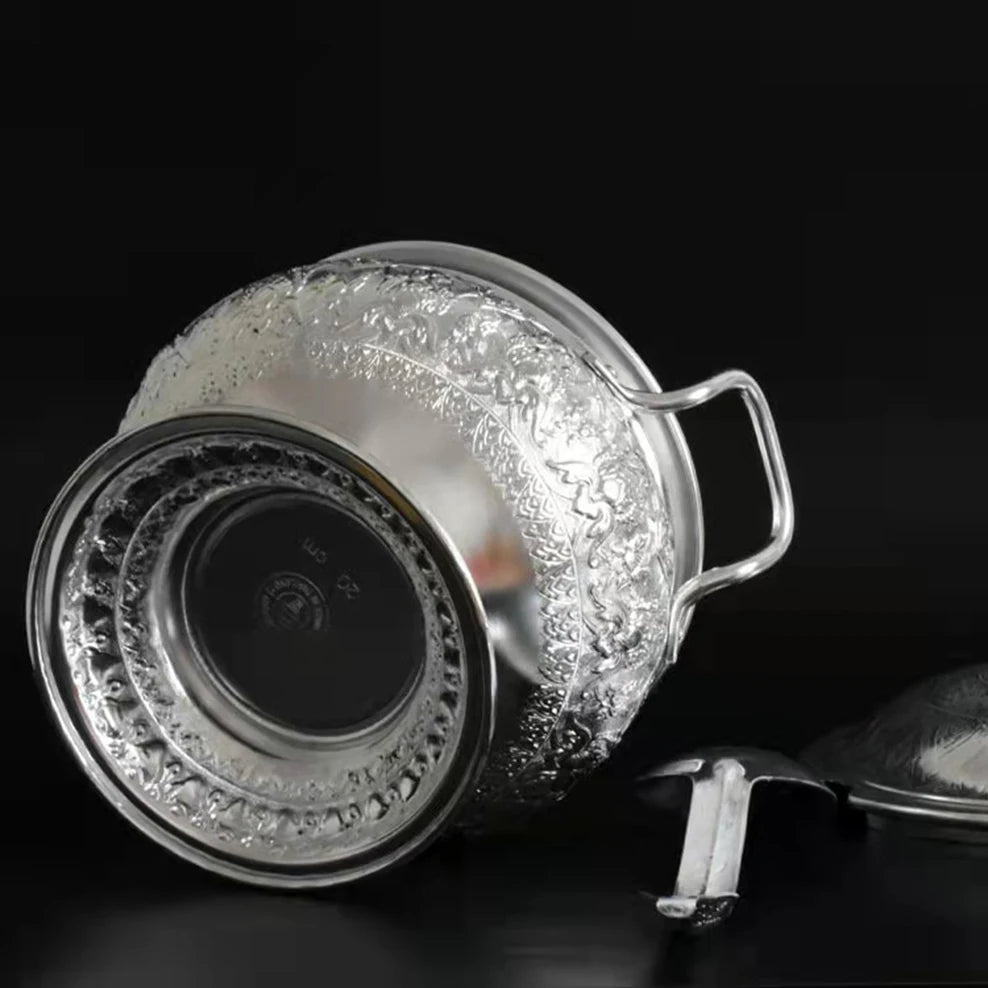 Thai Tom Yum Soup Pot Tall Feet Tin Pan Soup Dessert Container With Spoon Home Decoration Thai Tableware For Kitchen