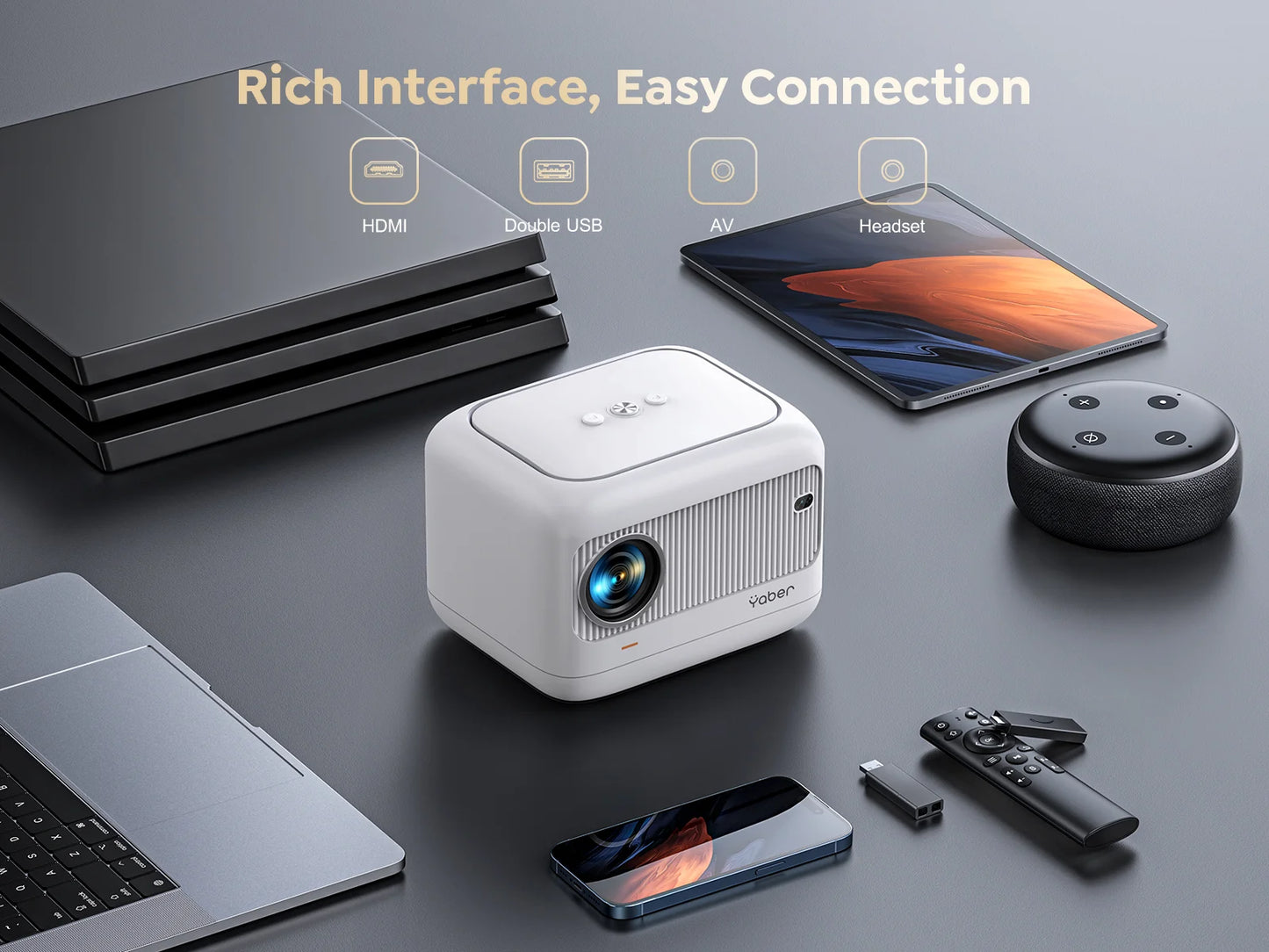 【Enfoque eléctrico】 Miniproyector Android, YABER L1 Proyector de video de 20000 lúmenes 5G WiFi Bluetooth, compatible con proyector portátil P